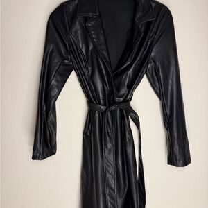 Black Faux Leather Women's Trench Coat S